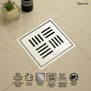 Topaz Square 304-Grade Floor Drain with Collar, Hole & Cockroach Trap (5 x 5 Inches) - by Specule